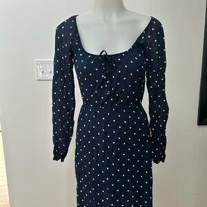 Reformation navy and white polka dot dress